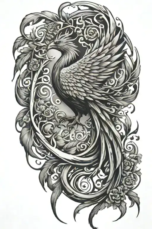 phoenix with vines coming from bottom to wrap around the leg for healing  tattoo design idea