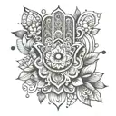 hamsa with lotus and moon   tattoo design idea