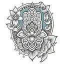 hamsa with lotus and moon   tattoo design idea
