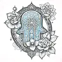 hamsa with lotus and moon   tattoo design idea