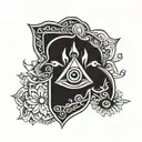 simple hamsa with evil eye,  lotus and moon   tattoo design idea