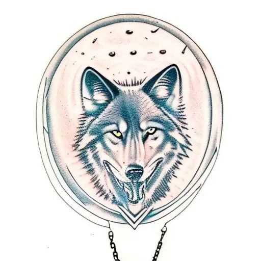 a black Wolf with broken chains tattoo design idea
