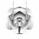 dead father alive son walking into drag strip in front of a old school car tattoo design idea