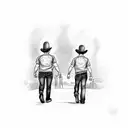 father son walking into dragstrip in front of a old school car tattoo design idea