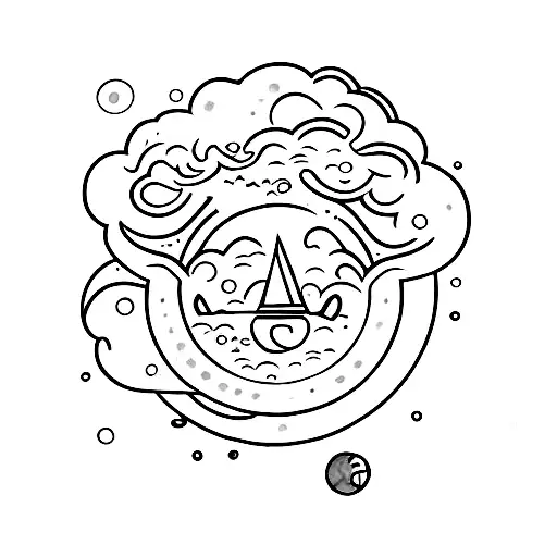 A tranquil mind floating on a cloud in a colorful sky tattoo design idea
