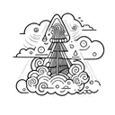 A tranquil mind floating on a cloud in a colorful sky tattoo design idea