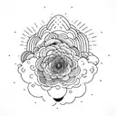 A tranquil mind floating on a cloud in a colorful sky tattoo design idea