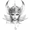 A Valkyrie warrior with wings and a wolf companion tattoo design idea