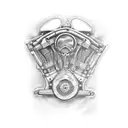 Create a tattoo featuring a sleek motorcycle engine with gears and pistons tattoo design idea