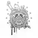 Create a tattoo featuring a sleek motorcycle engine with gears and pistons tattoo design idea