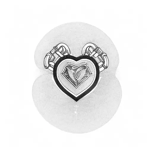 heart shaped police handcuffs tattoo design idea