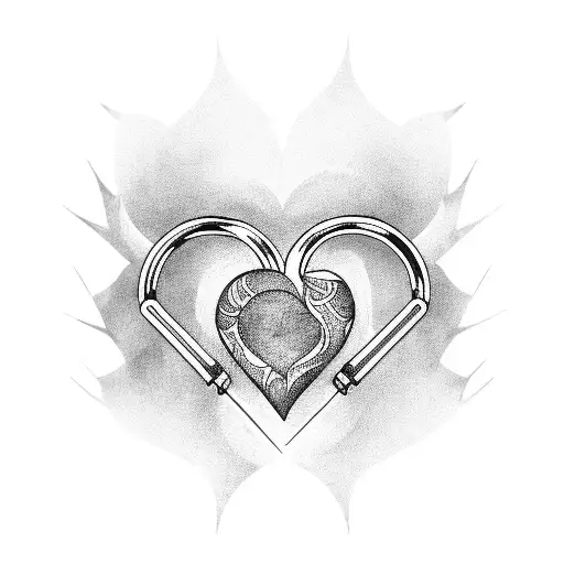 heart shaped police handcuffs tattoo design idea