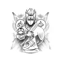 A tattoo design combining programming code with artistic sketches of jiraiya and tsunade from Naruto tattoo design idea