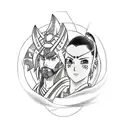 A tattoo design combining programming code with artistic sketches of jiraiya and tsunade from Naruto tattoo design idea