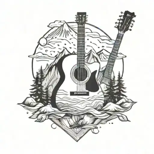Incorporate a guitar and mountain landscape into a unique tattoo design tattoo design idea