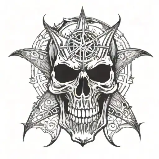 Vampire skull with pentagram integrated circuitry tattoo design idea