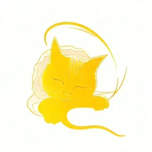 sleeping cat curled around kintsugi stye brain tattoo design idea