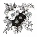 black and grey shoulder tattoo with the birth flowers from February, June, and September together. tattoo design idea