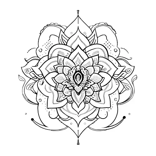 A blackwork tattoo of a lotus flower blooming under a crescent moon, symbolizing the client's journey of personal growth and enlightenment. tattoo design idea