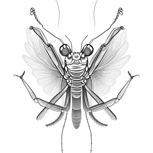 praying mantis with open arms, front views, wing open tattoo design idea