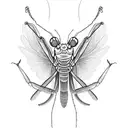 praying mantis with open arms, front views, wing open tattoo design idea