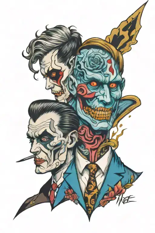 two face combined reverse U tattoo design idea