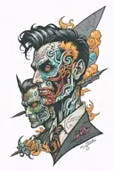 two face combined reverse U tattoo design idea