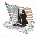 american flag, mountains, pune trees, jesus, eagle, army boots, river tattoo design idea