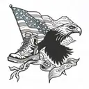 american flag, mountains, pune trees, jesus, eagle, army boots, river tattoo design idea