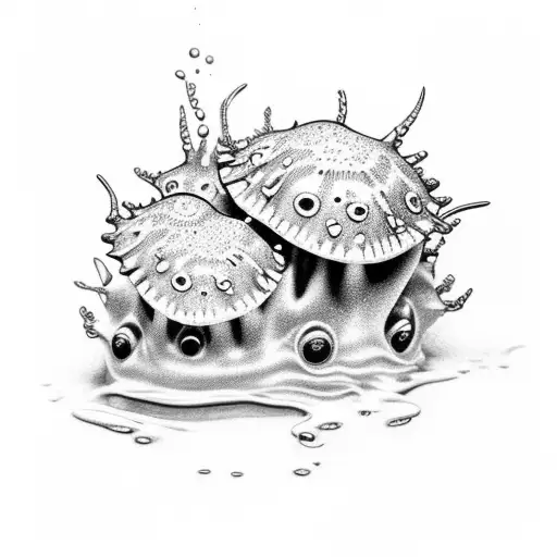 Four spiked nudibranch mushrooms in a bucket tattoo design idea