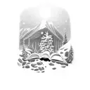 An ancient philosopher reading a book under a snow-covered mountain tattoo design idea