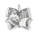 An ancient philosopher reading a book under a snow-covered mountain tattoo design idea