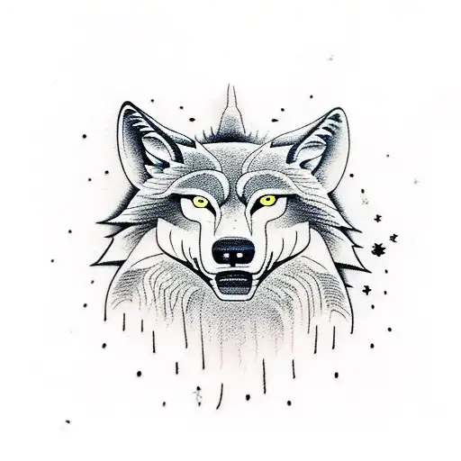 A fierce and wounded wolf howling at the full moon tattoo design idea