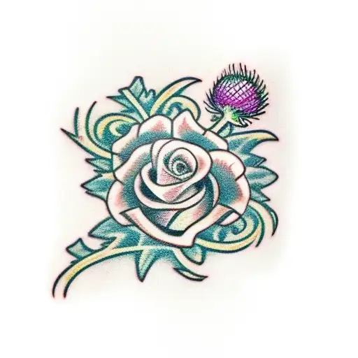 Irish cross with roses and thistles wrapped around it tattoo design idea