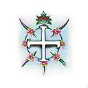 Irish cross with roses and thistles wrapped around it tattoo design idea