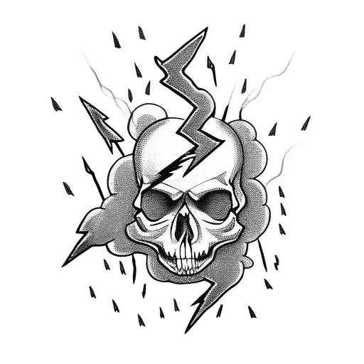 Skull in the clouds with lightning bolts coming out of its eyes tattoo design idea