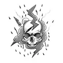 Skull in the clouds with lightning bolts coming out of its eyes tattoo design idea