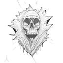 Skull in the clouds with lightning bolts coming out of its eyes tattoo design idea