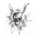 Skull in the clouds with lightning bolts coming out of its eyes tattoo design idea
