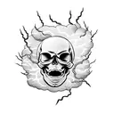 Skull in the clouds with lightning bolts coming out of its eyes tattoo design idea