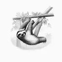 sloth hanging from a cross with jungle vines and foliage surrounding tattoo design idea