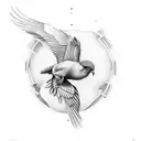 old scoolmanker, with 3 birds on the right corner. on the left corner, a bigger mother bird tattoo design idea