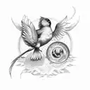 old scoolmanker, with 3 birds on the right corner. on the left corner, a bigger mother bird tattoo design idea