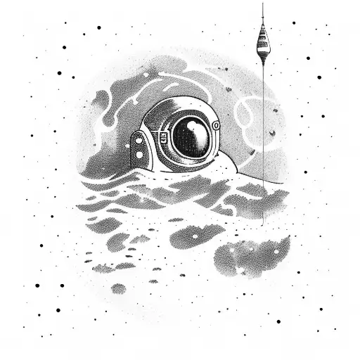 a astronaut approaching near, in space, galaxies behind him, planets and stars tattoo design idea