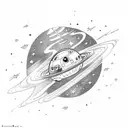 a astronaut approaching near, in space, galaxies behind him, planets and stars tattoo design idea