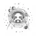 a astronaut approaching near, in space, galaxies behind him, planets and stars tattoo design idea