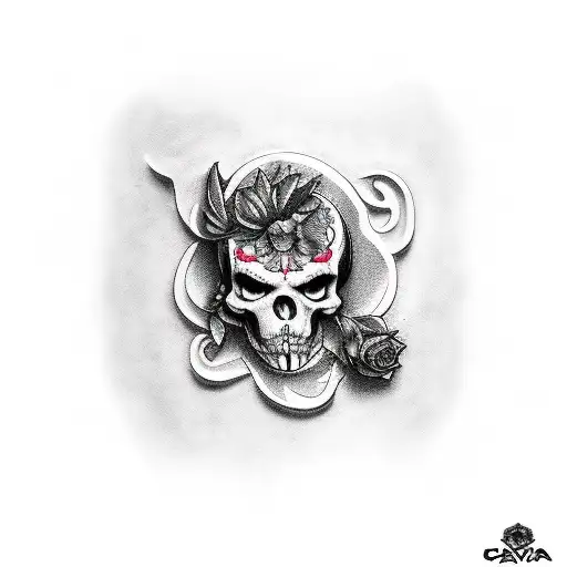 caveira, rosas, lobo tattoo design idea