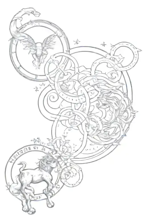 make combined zodiac images tattoos: cancer, virgo, leo. (leo on top in the middle cancer and on bottom virgo) tattoo design idea