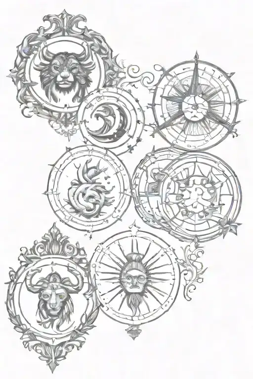 make combined zodiac images tattoos: cancer, virgo, leo. leo on top in the middle cancer and on bottom virgo tattoo design idea