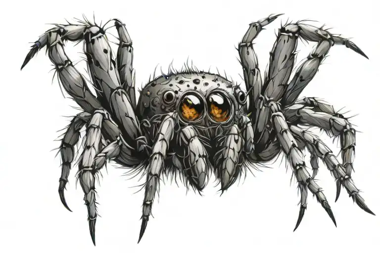 a spider that has a human eye in its paws, and on the spider itself there are many small eyes that look like sores tattoo design idea